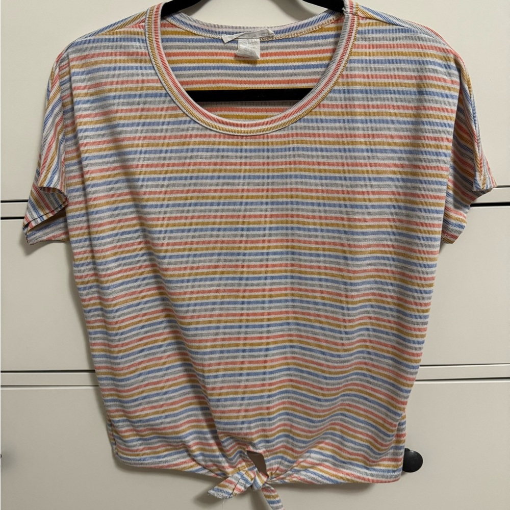 Caution To The Wind Striped Knot-Front Tee